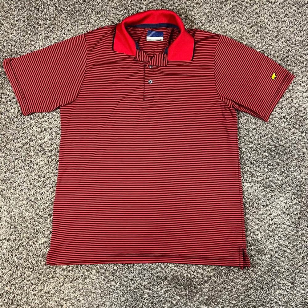 Jack Nicklaus Mens M StayDri Striped Golf Polo Red Navy Blue Golden Bear